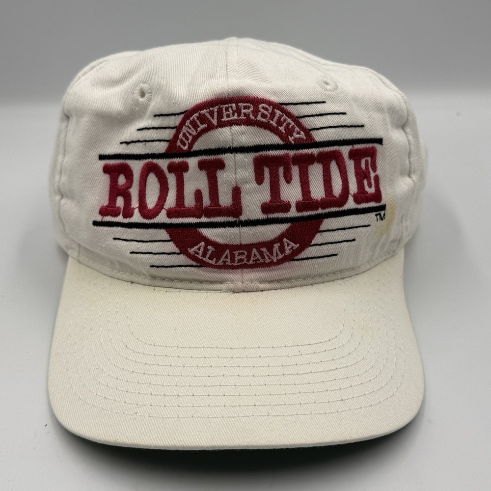 Vintage Alabama Crimson Tide Roll Tide Snapback Hat White Green Underbrim 90s